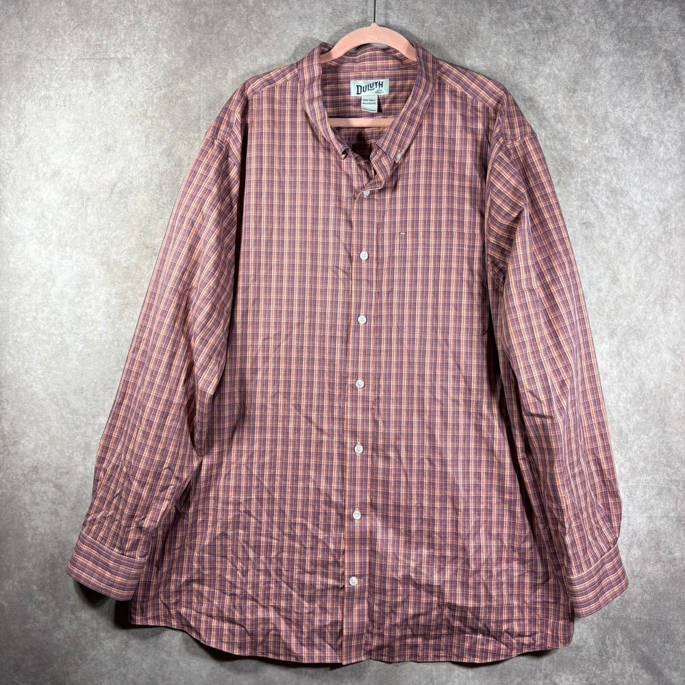Duluth Trading Co. Shirt Men Size 3XLT Blue Orange Plaid Button Down Relaxed Fit